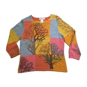 Vtg 2003 Hand Embroidered Tree Leaf Sweater Forest‎ Fairy Susan Bristol Size M